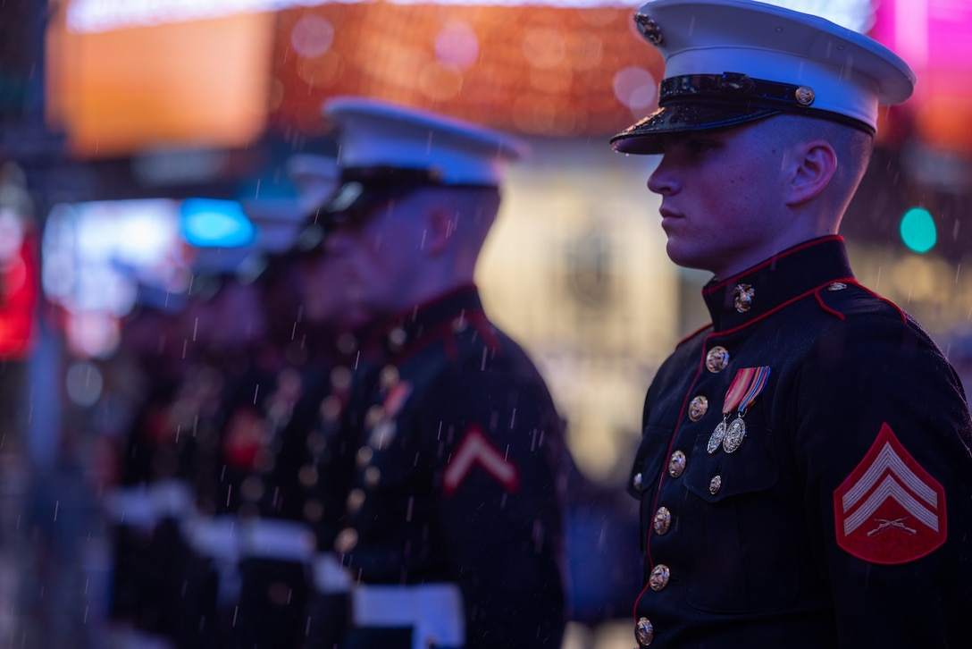 The Marine Corps Silent Drill Platoon performs at Times Square, N.Y. during Fleet Week New York, May 24, 2023. During FWNY 2023, more than 3,000 service members from the Marine Corps, Navy and Coast Guard and our NATO allies from Great Britain, Italy and Canada are engaging in special events throughout New York City and the surrounding Tri-State Region, showcasing the latest capabilities of today’s maritime services and connecting with citizens. The events include free public ship tours, military static displays, and live band performances and parades.