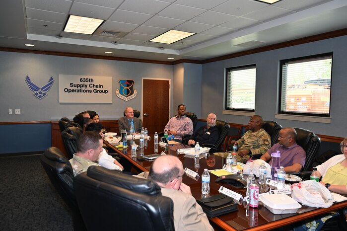 Lt. Gen. Stacey Hawkins, Air Force Sustainment Center commander, and AFSC Command Chief Master Sgt. Robert Schultz traveled to Scott Air Force Base, Illinois, to meet with Airmen of the 635th Supply Chain Operations Wing and deliver to the 126th Air Refueling Wing a KC-135 that had completed programmed depot maintenance at Tinker Air Force Base, Oklahoma.