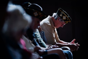 U.S. Space Force Maj. Gen. Douglas A. Schiess, Combined Force Space Component Command commander, and Mrs. Debbie Schiess, attended the Memorial Day ceremony at Solvang Veterans Memorial Hall in Solvang, Calif., May 29, 2023. General Schiess gave the keynote speech to over 200 attendees that included veterans from the Global War on Terrorism, Vietnam, Korea and even one veteran from WWII. The ceremony also included the raising on the American Flag by a local Cub Scouts group and a laying of a wreath with a Gold Star family member. (U.S. Space Force photo by Tech. Sgt. Luke Kitterman)