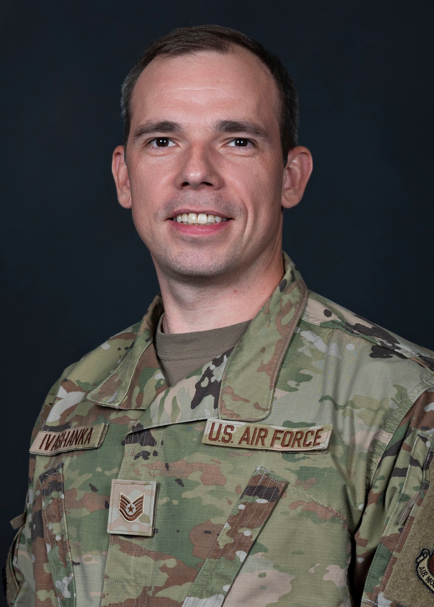 U.S. Air Force Tech Sgt. Artsem Ivashanka, 92nd Force Support Squadron manpower analyst, poses for a portrait photo at Fairchild Air Force Base, Washington, May 30, 2023. Ivashanka joined the Language Enabled Airman Program (LEAP) in 2015,  allowing him to support the Air Force's priorities of aiding Ukrainian partners. (U.S. Air Force photo by Airman 1st Class Morgan Dailey)