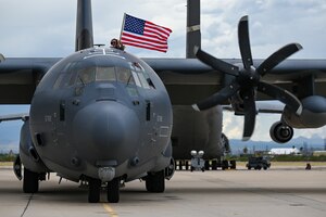 A U.S. Air Force HC-130J Combat King II, assigned to the 79th Rescue Squadron, taxis down the flight line at Davis-Monthan Air Force Base, Arizona, Oct. 8, 2022. Members with the 355th Wing returned home on two C-130s after an overseas deployment. (U.S Air Force photo by Airman 1st Class Devlin Bishop)