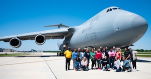 A C-5M Super Galaxy sits on the flight line at Dover Air Force Base, Delaware, May 25, 2023. Dover AFB Airmen utilize the C-5 and C-17 Globemaster III to meet global airlift capability requirements. (U.S. Air Force photo by Airman 1st Class Amanda Jett)