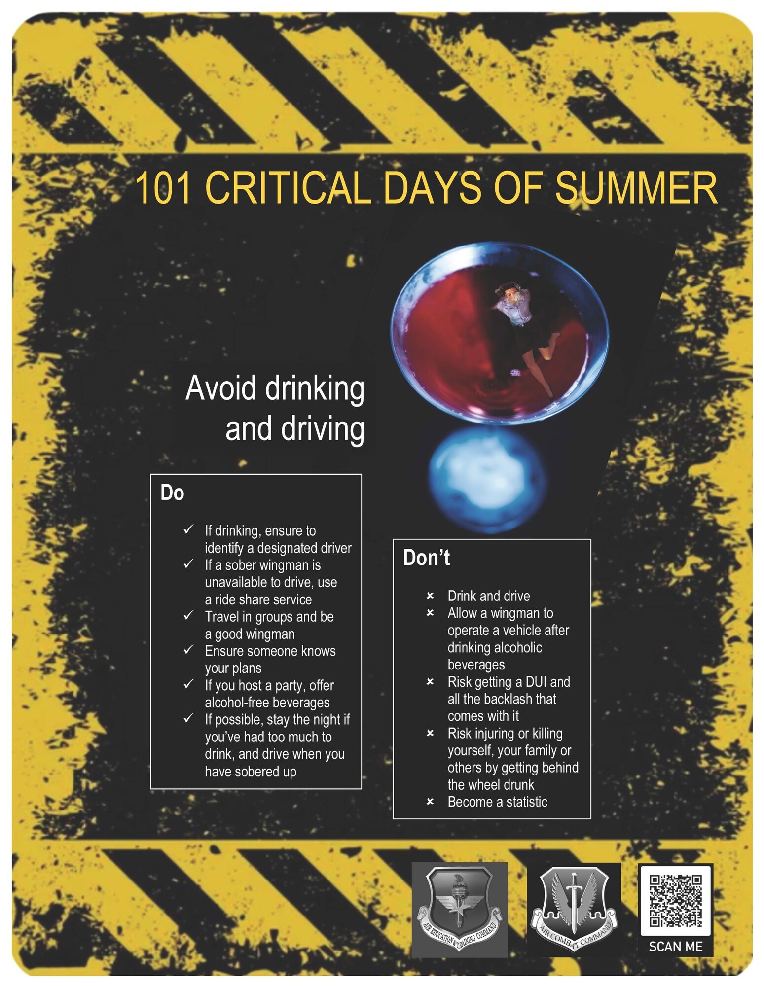 Black and Yellow graphic with Do's and Dont's about drunk driving