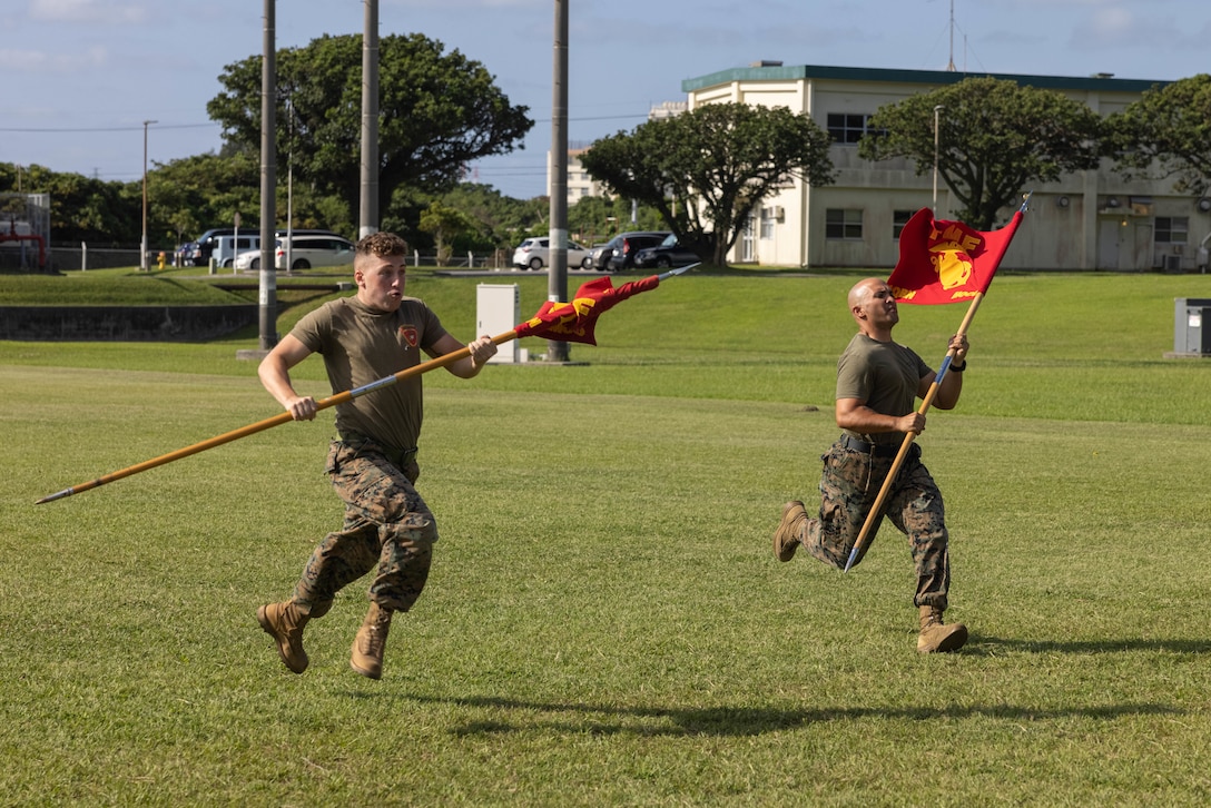 U.S. Marines sprint during the Samurai Olympics on Camp Courtney, Okinawa, Japan, May 26, 2023. The Samurai Olympics, a battalion competition involving physical fitness and knowledge events, were held in honor of Memorial Day and in remembrance of Marines who gave the ultimate sacrifice for their country. The competing Marines are with Headquarters Battalion, 3d Marine Division. (U.S. Marine Corps photo by Cpl. Diana Jimenez)