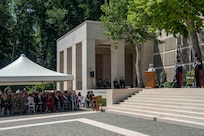 FLORENCE, Italy (May. 29, 2023) Vice Adm. Thomas E. Ishee, commander, U.S. Sixth Fleet and Striking and Support Forces NATO, delivers remarks at a Memorial Day Ceremony at Florence American Cemetery. Admirals from U.S. Naval Forces Europe-Africa, U.S. Sixth Fleet, and EURAFCENT, traveled throughout Europe visiting American Battle Monuments Commission cemeteries to honor the lives and legacies of fallen U.S. and allied service members that paid the ultimate sacrifice in the service of their countries. Headquartered in Naples, Italy, NAVEUR-NAVAF operates U.S. naval forces in the U.S. European Command (USEUCOM) and U.S. Africa Command (USAFRICOM) areas of responsibility. U.S. Sixth Fleet is permanently assigned to NAVEUR-NAVAF, and employs maritime forces through the full spectrum of joint and naval operations.