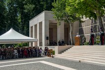 FLORENCE, Italy (May. 29, 2023) Vice Adm. Thomas E. Ishee, commander, U.S. Sixth Fleet and Striking and Support Forces NATO, delivers remarks at a Memorial Day Ceremony at Florence American Cemetery. Admirals from U.S. Naval Forces Europe-Africa, U.S. Sixth Fleet, and EURAFCENT, traveled throughout Europe visiting American Battle Monuments Commission cemeteries to honor the lives and legacies of fallen U.S. and allied service members that paid the ultimate sacrifice in the service of their countries. Headquartered in Naples, Italy, NAVEUR-NAVAF operates U.S. naval forces in the U.S. European Command (USEUCOM) and U.S. Africa Command (USAFRICOM) areas of responsibility. U.S. Sixth Fleet is permanently assigned to NAVEUR-NAVAF, and employs maritime forces through the full spectrum of joint and naval operations.