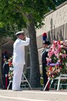 FLORENCE, Italy (May. 29, 2023) Vice Adm. Thomas E. Ishee, commander, U.S. Sixth Fleet and Naval Striking and Support Forces NATO, participates in a wreath laying ceremony at a Memorial Day Ceremony at Florence American Cemetery. Admirals from U.S. Naval Forces Europe-Africa, U.S. Sixth Fleet, and EURAFCENT, traveled throughout Europe visiting American Battle Monuments Commission cemeteries to honor the lives and legacies of fallen U.S. and allied service members that paid the ultimate sacrifice in the service of their countries. Headquartered in Naples, Italy, NAVEUR-NAVAF operates U.S. naval forces in the U.S. European Command (USEUCOM) and U.S. Africa Command (USAFRICOM) areas of responsibility. U.S. Sixth Fleet is permanently assigned to NAVEUR-NAVAF, and employs maritime forces through the full spectrum of joint and naval operations.