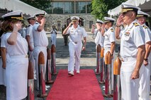 CAPT Walter D. Brafford arrives at the change of command ceremony for Naval Medical Forces Support Command. Brafford took command of the unit during a ceremony on Joint Base San Antonio-Randolph, Texas.
