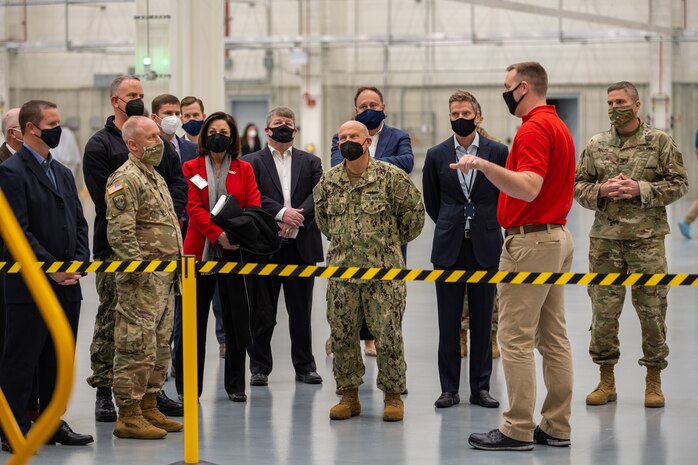 Chief of Naval Operations Adm. Michael M. Gilday visits the newest common hypersonic missile production facility near Huntsville, Alabama. Adm. Gilday toured the facility and learned more about the U.S. Navy’s Conventional Prompt Strike offensive hypersonic strike capability and the Army’s Long Range Hypersonic Weapon.