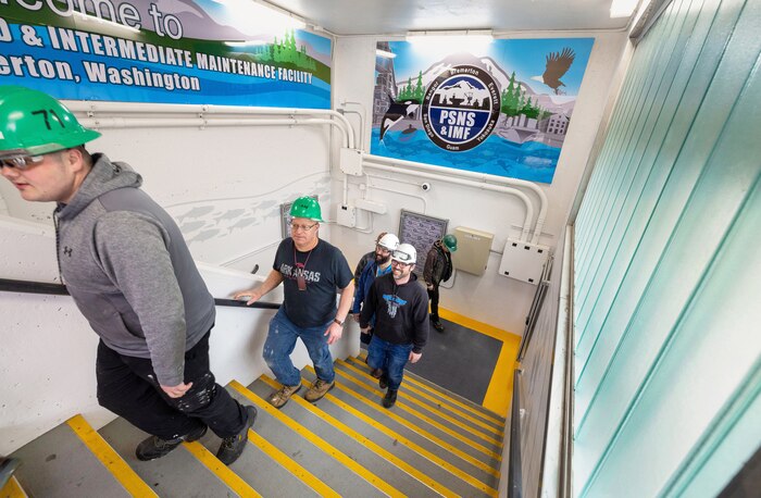 Puget Sound Naval Shipyard & Intermediate Maintenance Facility employees view the Burwell Tunnel renovations May 9, 2023, after the ribbon-cutting ceremony in Bremerton, Washington. (U.S Navy photo by Wendy Hallmark)