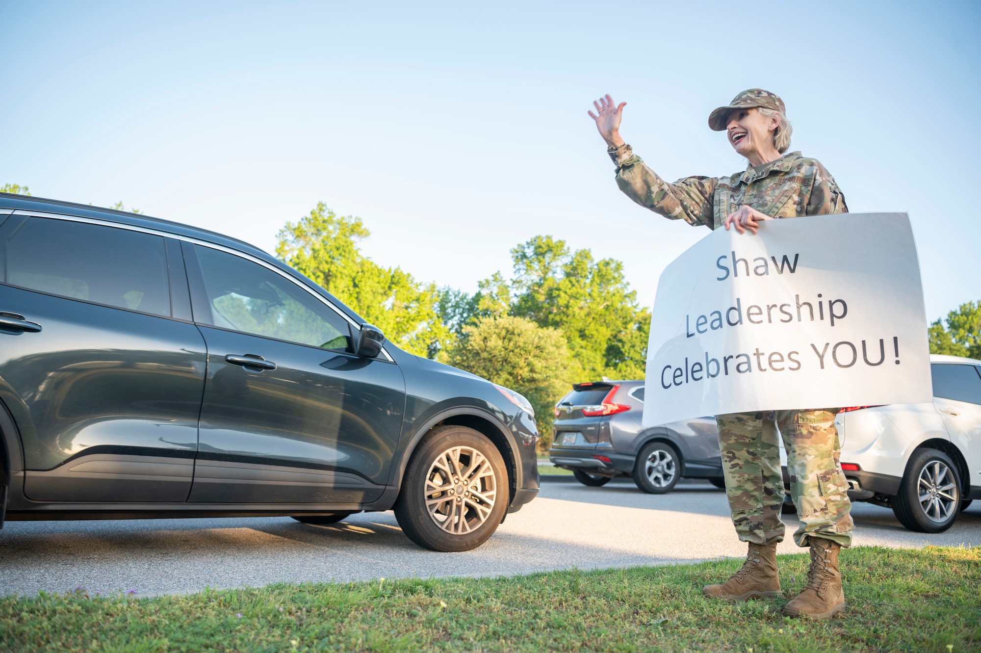 U.S. Air Force Col. Michell Archebelle, 20th Medical Group commander, takes part in the Inspire Shaw campaign at Shaw Air Force Base, S.C., May 1, 2023. The Inspire Shaw campaign intends to build a culture that encourages both enlisted and officer personnel to celebrate the legacy of innovation that is constantly being built by Team Shaw Airmen. (U.S. Air Force photo by Senior Airman Isaac Nicholson)