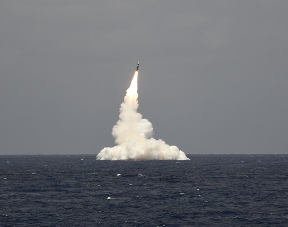 The Ohio-class ballistic-missile submarine USS Rhode Island (SSBN 740) (Blue) completes a successful Demonstration and Shakedown Operation (DASO) 29 with the test flight of an unarmed Trident II D5 missile. The primary objective of DASO is to evaluate and demonstrate the readiness of the SSBN’s Strategic Weapon System (SWS) and crew before operational deployment following the submarine’s engineered refueling overhaul.