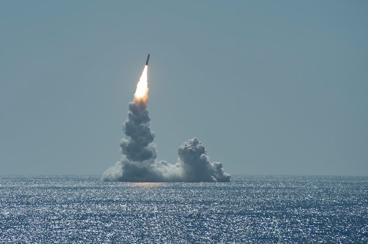 The Ohio-class ballistic missile submarine USS Maine (SSBN 741) conducts a successful, unarmed launch of a Trident II D5LE missile during its Demonstration and Shakedown Operation (DASO) 30. DASOs are the U.S. Navy opportunity to conduct scheduled missile test flights of unarmed Trident II D5LE missiles to evaluate and demonstrate the readiness of an SSBN's strategic weapon system and crew before operational deployment, following a submarine's engineered refueling overhaul.