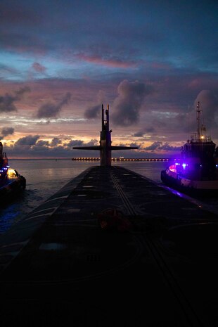 The Ohio-class ballistic missile submarine USS Wyoming (SSBN 742) departs from Cape Canaveral, Florida for Demonstration and Shakedown Operation (DASO) 31. The primary objective of DASO is to evaluate and demonstrate the readiness of the SSBN’s Strategic Weapon System (SWS) and crew before operational deployment following the submarine’s engineered refueling overhaul.