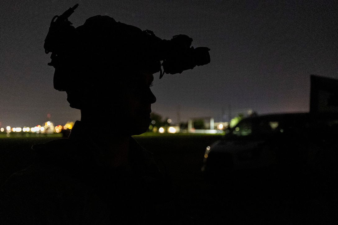 A U.S. Marine with the 26th Marine Expeditionary Unit’s (MEU) Maritime Special Purpose Force prepares to conduct a raid during Exercise Trident 23-4 at Joint Expeditionary Base Little Creek-Fort Story, Virginia, May 20, 2023.