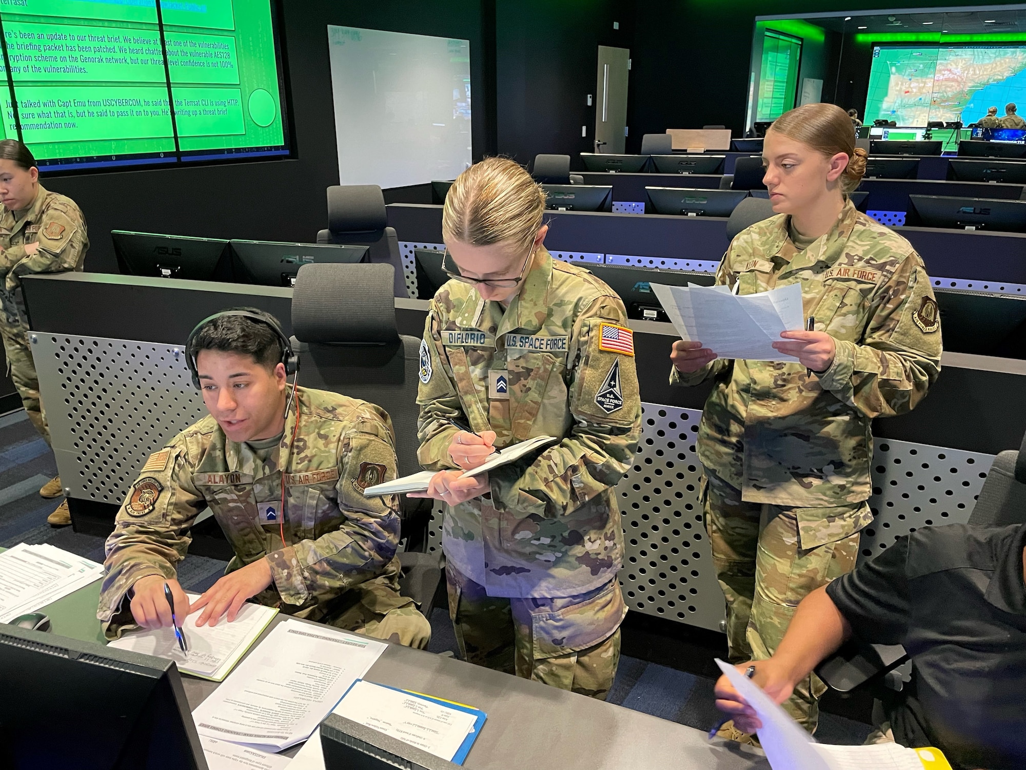 Air Force ROTC cadets conduct cyber field training exercise at the Rochester Institute of Technology Operations Center Training facility in Rochester, New York on April 22, 2023. Cadets disabled 30 mock enemy satellites using various techniques such as buffer overflows, brute force and packet sniffing.