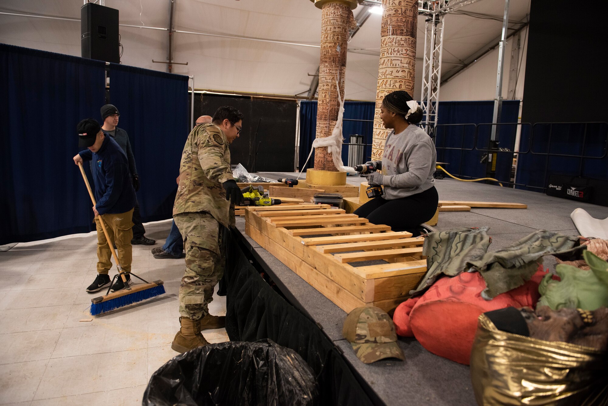 U.S. service members set up the “Labyrinth of Horrors” Halloween event at Joint Base Lewis-McChord, Wash., Oct. 24, 2023. Better Opportunities for Single Service Members, or BOSS, created the event as this year’s Halloween haunted house attraction. BOSS and the JBLM Morale, Welfare and Recreation programs hold events to foster community support, strengthen resilience and enhance overall quality-of-life for service members and their families.