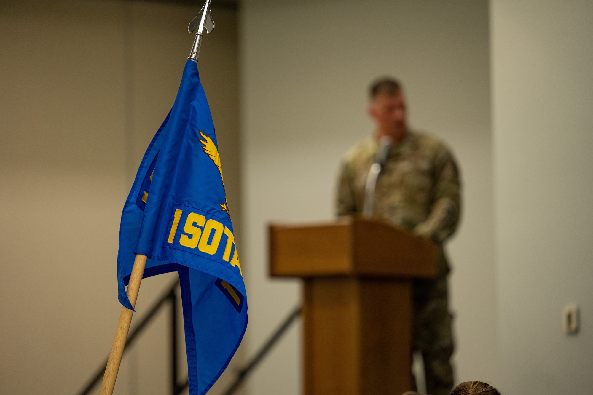U.S. Air Force Lt. Col. Weston Higbee, 1st Special Operations Theater Air Operations Squadron commander, gives remarks at the 1 SOTAOS activation ceremony at Hurlburt Field, Florida, Oct. 19, 2023.