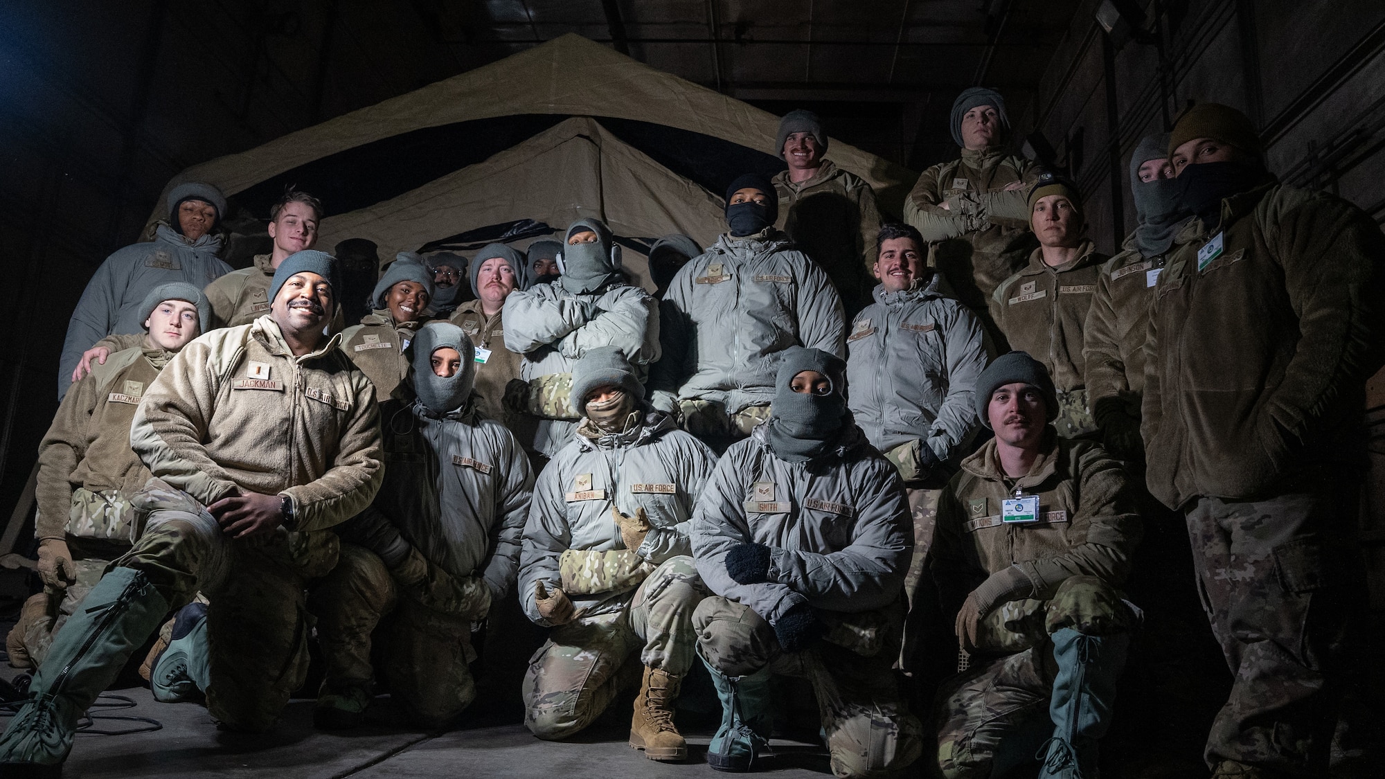 Airmen from Hurlburt Field assigned to the Mission Sustainment Team participate in a two-day cold weather training at the Mckinley Climatic Lab at Eglin Air Force Base, Florida, Oct 20, 2023. On the second day of training, the temperature plummeted to a -10 Fahrenheit, providing the perfect testbed for the MST. (U.S. Air Force photo by Airman 1st Class Hussein Enaya)