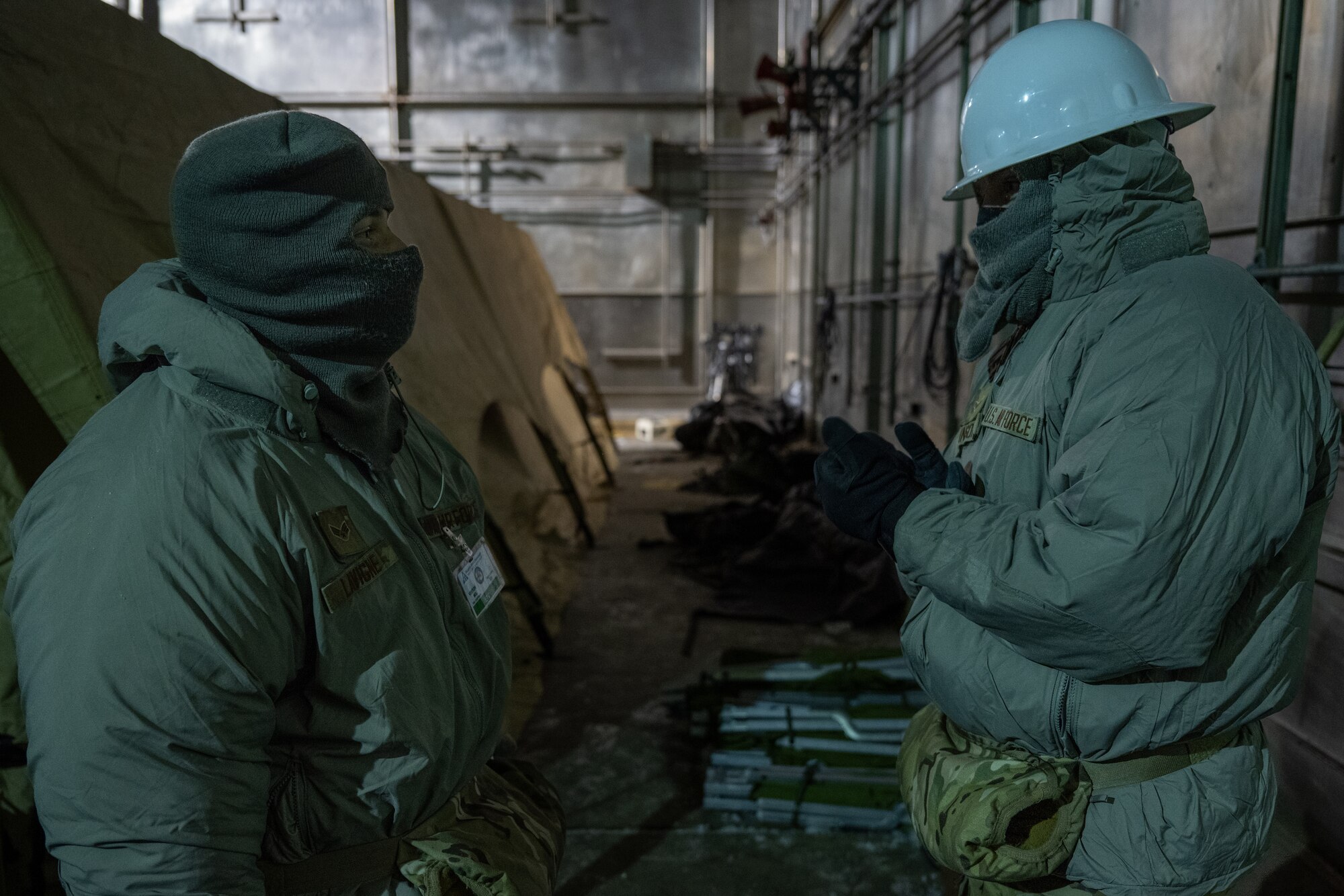 Airmen from Hurlburt Field assigned to the Mission Sustainment Team participate in a two-day cold weather training at the Mckinley Climatic Lab at Eglin Air Force Base, Florida, Oct 20, 2023. On the second day of training, the temperature plummeted to a -10 Fahrenheit, providing the perfect testbed for the MST. (U.S. Air Force photo by Airman 1st Class Hussein Enaya)