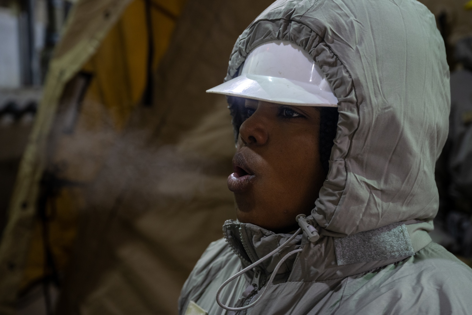 Airmen from Hurlburt Field assigned to the Mission Sustainment Team participate in a two-day cold weather training at the Mckinley Climatic Lab at Eglin Air Force Base, Florida, Oct 20, 2023. On the second day of training, the temperature plummeted to a -10 Fahrenheit, providing the perfect testbed for the MST. (U.S. Air Force photo by Airman 1st Class Hussein Enaya)