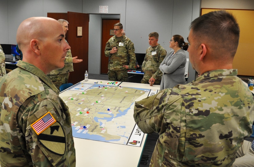Soldiers and civilians with First Army, as well as its enterprise partners, participate in a Wargame at the U.S. Army War College on Carlisle Barracks, Pa.