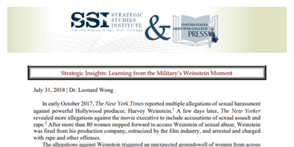 Cover for Strategic Insights: Learning from the Military's Weinstein Moment
