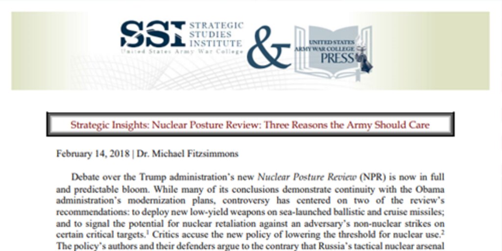 Cover for Strategic Insights: Nuclear Posture Review: Three Reasons the Army Should Care
