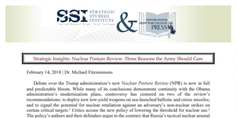 Strategic Insights: Nuclear Posture Review: Three Reasons the Army ...