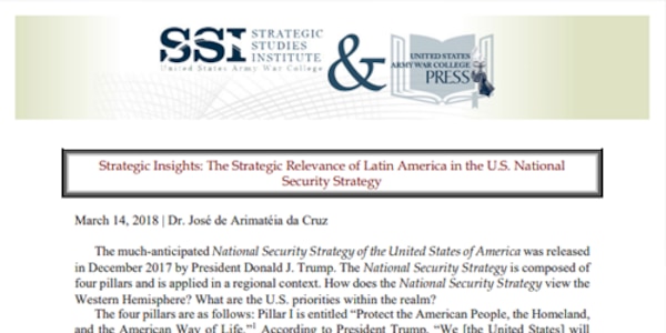 Cover for Strategic Insights: The Strategic Relevance of Latin America in the U.S. National Security Strategy
