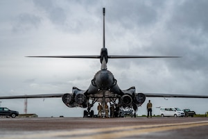 Airmen from the 9th Expeditionary Bomb Squadron, perform a rapid engine change at RAF Fairford, United Kingdom, Nov. 1, 2023. Bomber Task Force missions are representative of the U.S. commitment to our Allies and partners and enhance regional security. (U.S. Air Force Photo by Senior Airman Ryan Hayman)