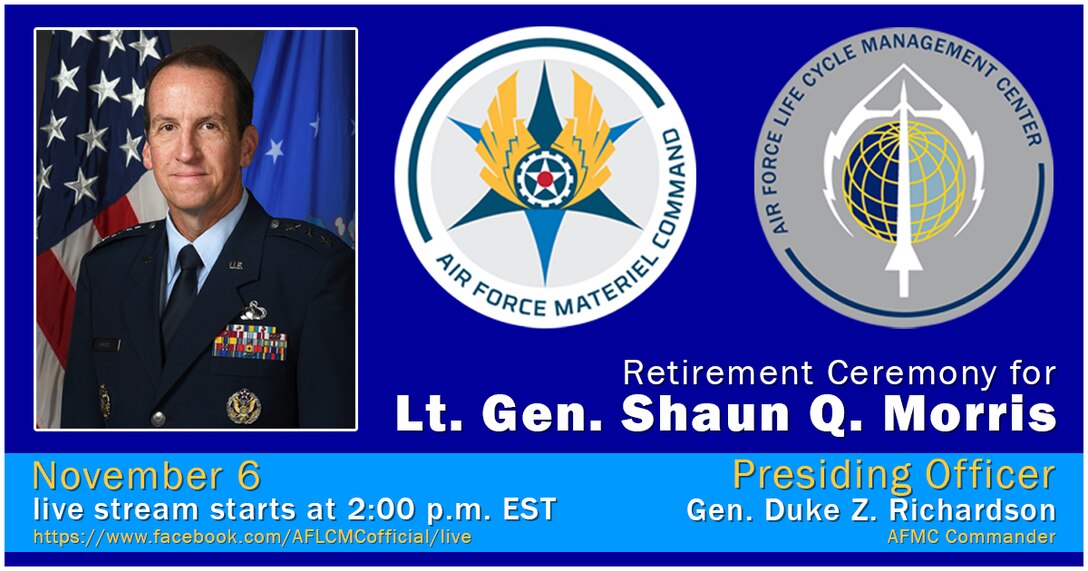Graphic for Lt Gen Shaun Q. Morris Retirement Livestream. (USAF graphic by Jim Varhegyi).