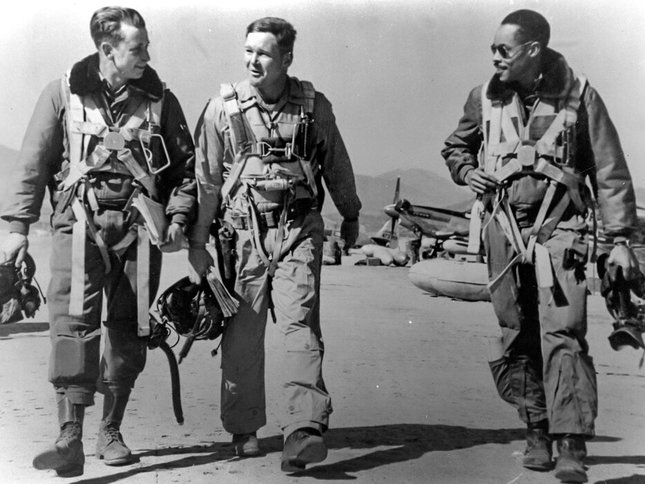 USAF pilots following air strike against Communist forces in Korea