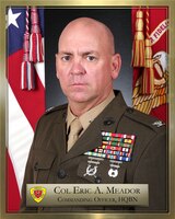 Colonel E. A. Meador entered the Marine Corps in January 1991 completing training at Marine Corps Recruit Depot Parris Island. He was accepted into Officer Candidate School and commissioned as a Second Lieutenant in Dec 1999 followed by completion of The