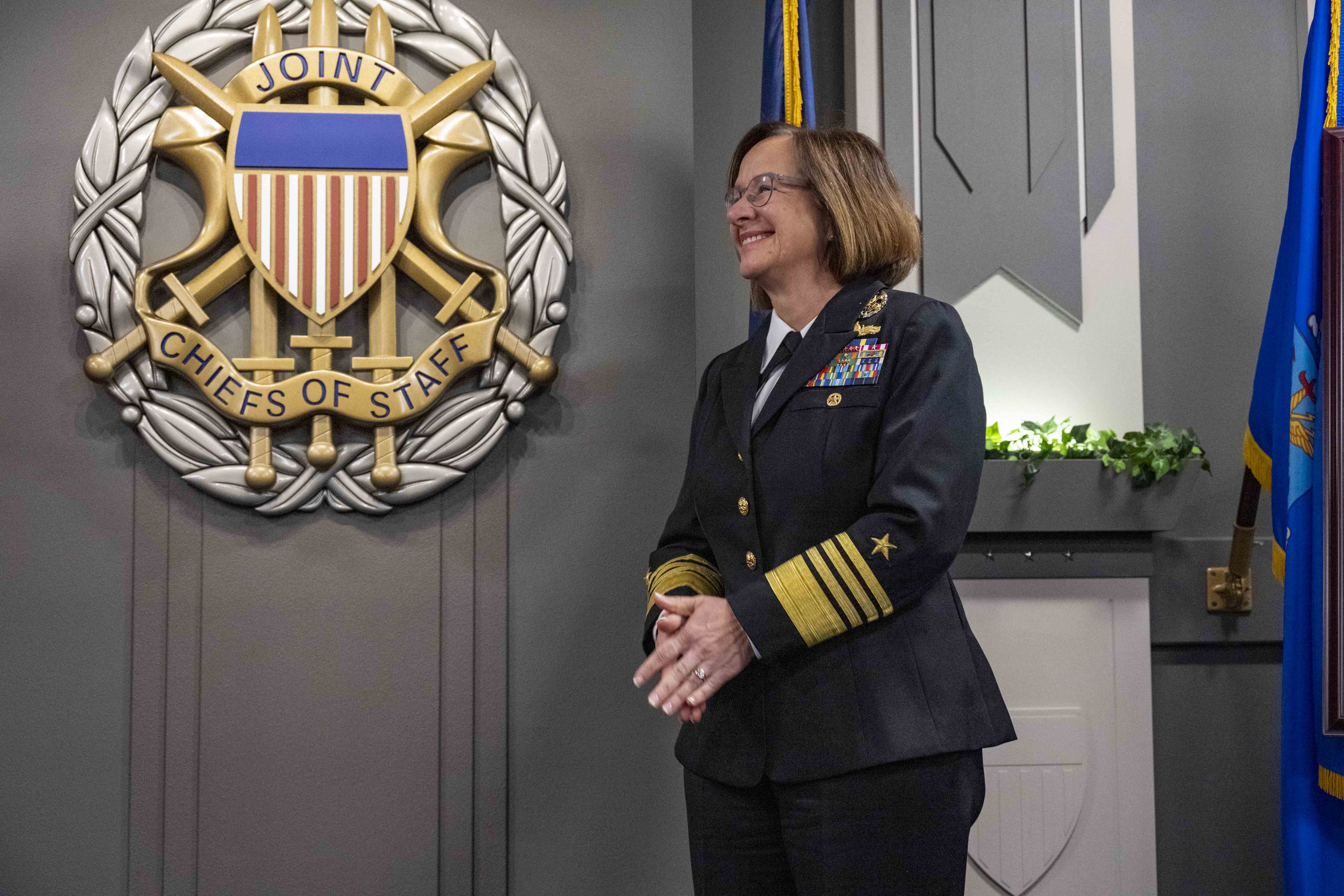 WASHINGTON (Nov. 2, 2023) - Adm. Lisa Franchetti delivers remarks after being sworn in as the 33rd chief of naval operations in the Pentagon, Nov. 2. Franchetti becomes the first woman service chief and member of the Joint Chiefs of Staff.(Chief Mass Communication Specialist Amanda R. Gray/released)