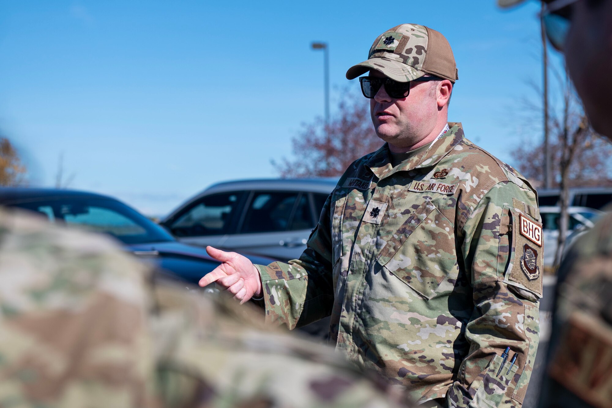 U.S. Air Force Lt. Col. Ryan Whitaker, 92nd Force Support Squadron commander, addresses Airmen before their deployment from Fairchild Air Force Base, Washington, Oct. 5, 2023. Fairchild AFB is among the first wings to deploy as an Air Expeditionary Wing under the Air Force Force Generation Model. This new model is a step toward creating a capable and sustainable force for the future warfighting mission. The AFFORGEN model will improve the readiness and capabilities Air Force assets provide to the Joint Force. (U.S. Air Force photo by Airman 1st Class Morgan Dailey)