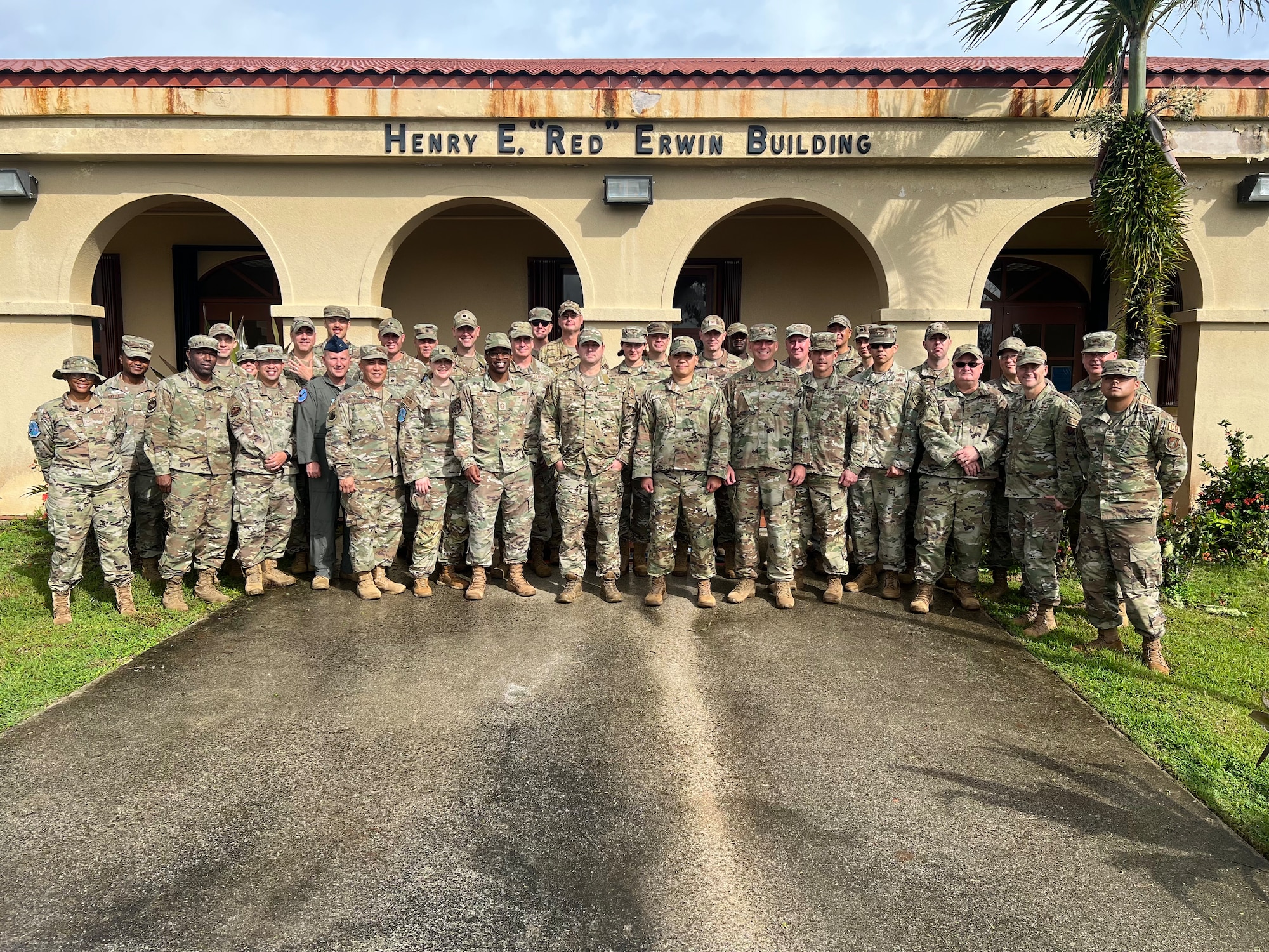 U.S. Air Force Airmen pose for a photo at Andersen Air Force Base, Guam, October 2023.