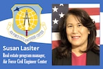graphic with AFCEC shield and photo of Lasiter