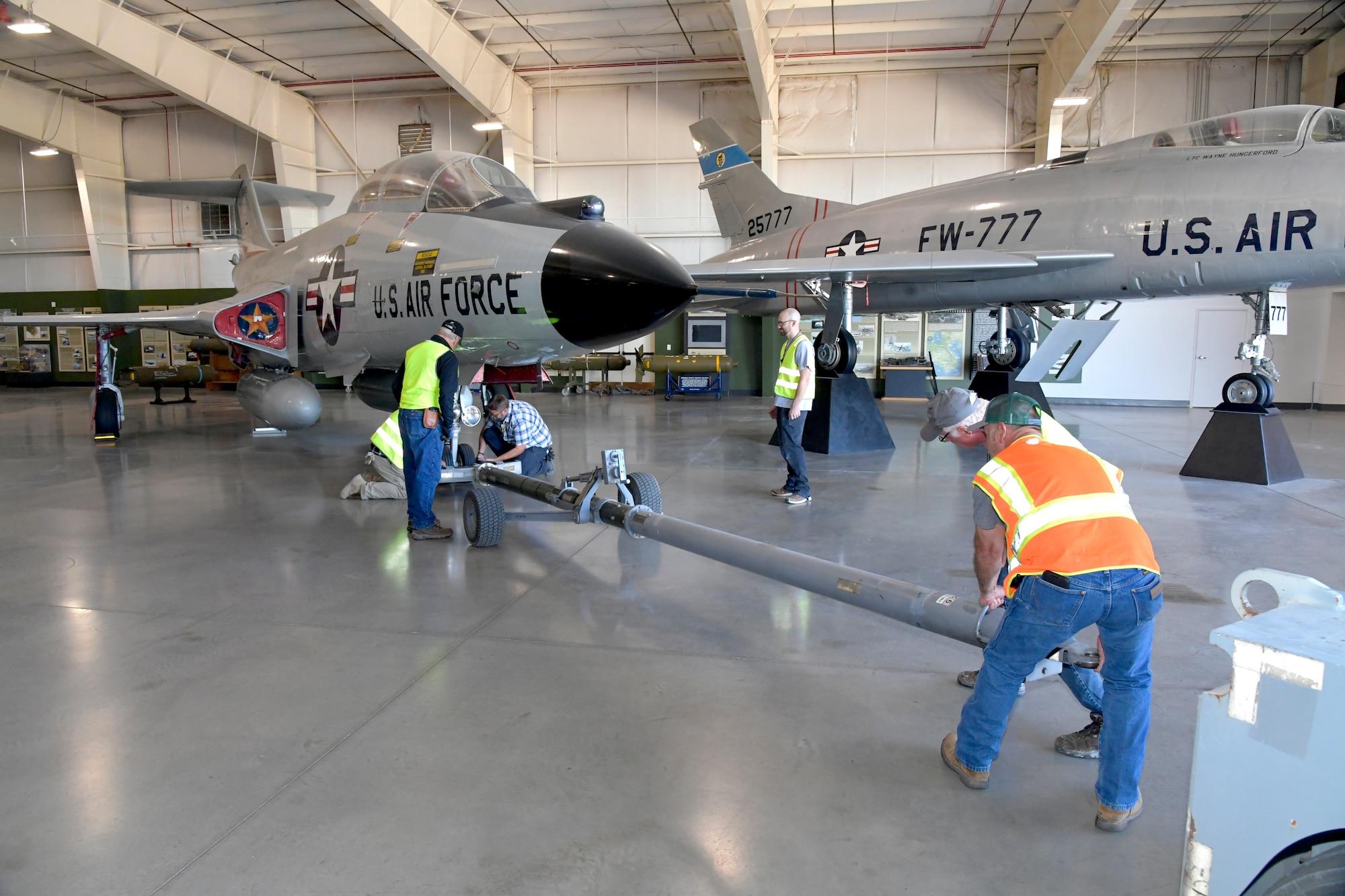 Crews prepare to relocate an F-101 Voodoo static display at the Hill Aerospace Museum Oct. 23, 2023, at Hill Air Force Base, Utah. Last month, a significant portion of the museum’s more modern generation aircraft were moved into the new L.S. Skaggs Gallery by museum staff and volunteers from organizations outside the museum. (U.S. Air Force photo by Todd Cromar)