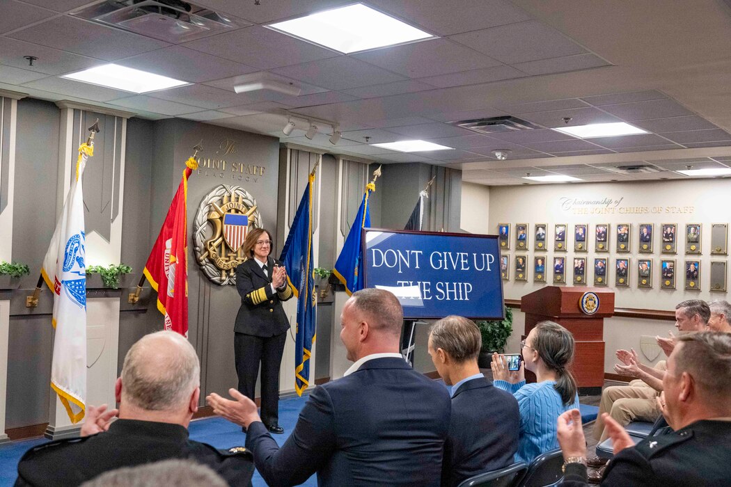 WASHINGTON (Nov. 2, 2023) - Adm. Lisa Franchetti delivers remarks after being sworn in as the 33rd chief of naval operations in the Pentagon, Nov. 2. Franchetti becomes the first woman service chief and member of the Joint Chiefs of Staff.(Chief Mass Communication Specialist Amanda R. Gray/released)