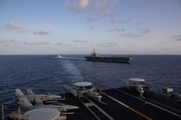 Ships from the Gerald R. Ford and Dwight D. Eisenhower Carrier Strike Groups (CSG), U.S. Sixth Fleet command ship USS Mount Whitney (LCC 20), and Italian Navy frigates Carlo Margottini (F 592) and Virginio Fasan (F 591) sail in formation in the Eastern Mediterranean Sea, Nov. 3, 2023. 
The two carrier strike groups are operating in the area at the direction of the Secretary of Defense to bolster deterrence in the region.
The ships from the Gerald R. Ford Carrier Strike Group include the first-in-class aircraft carrier USS Gerald R. Ford (CVN 78), the Ticonderoga-class guided-missile cruiser USS Normandy (CG 60), and the Arleigh Burke-class guided-missile destroyers USS Ramage (DDG 61) and USS Paul Ignatius (DDG 117).
The ships from the Dwight D. Eisenhower Carrier Strike Group include the Nimitz-class aircraft carrier USS Dwight D. Eisenhower (CVN 69), the Ticonderoga-class guided-missile cruiser USS Philippine Sea (CG 58), and the Arleigh Burke-class guided-missile destroyers USS Gravely (DDG 107) and USS Mason (DDG 87). (U.S. Navy photo by Mass Communication Specialist 3rd Class Maxwell Orlosky)
