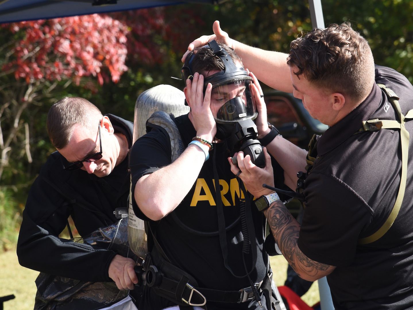 Virginia National Guard Soldiers and Airmen assigned to the 34th Civil Support Team conduct a training proficiency evaluation Oct. 17, 2023, at the Five Forks Unit of the Petersburg National Battlefield in Dinwiddie County, Virginia.