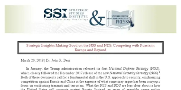 Cover for Strategic Insights: Making Good on the NSS and NDS: Competing with Russia in Europe and Beyond