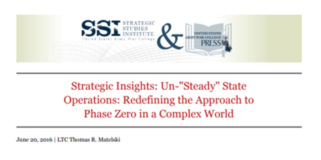 Cover for Strategic Insights: Un-"Steady" State Operations: Redefining the Approach to Phase Zero in a Complex World