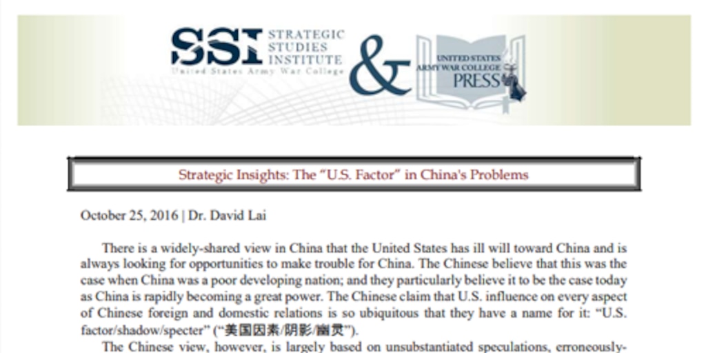 Cover for Strategic Insights: The "U.S. Factor" in China's Problems