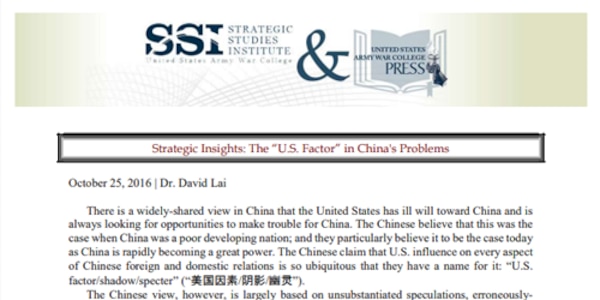 Cover for Strategic Insights: The "U.S. Factor" in China's Problems