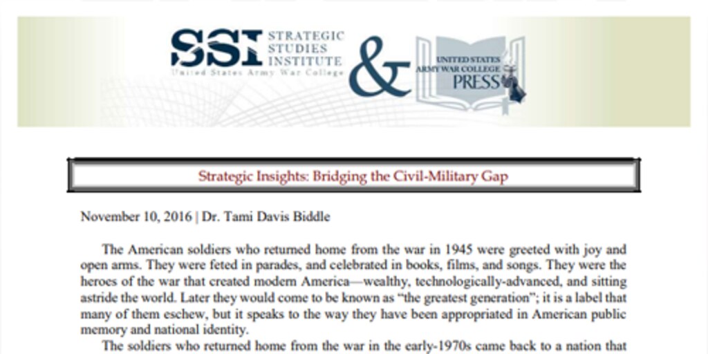 Cover for Strategic Insights: Bridging the Civil-Military Gap