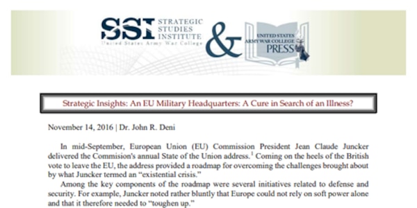 Cover for Strategic Insights: An EU Military Headquarters: A Cure in Search of an Illness?