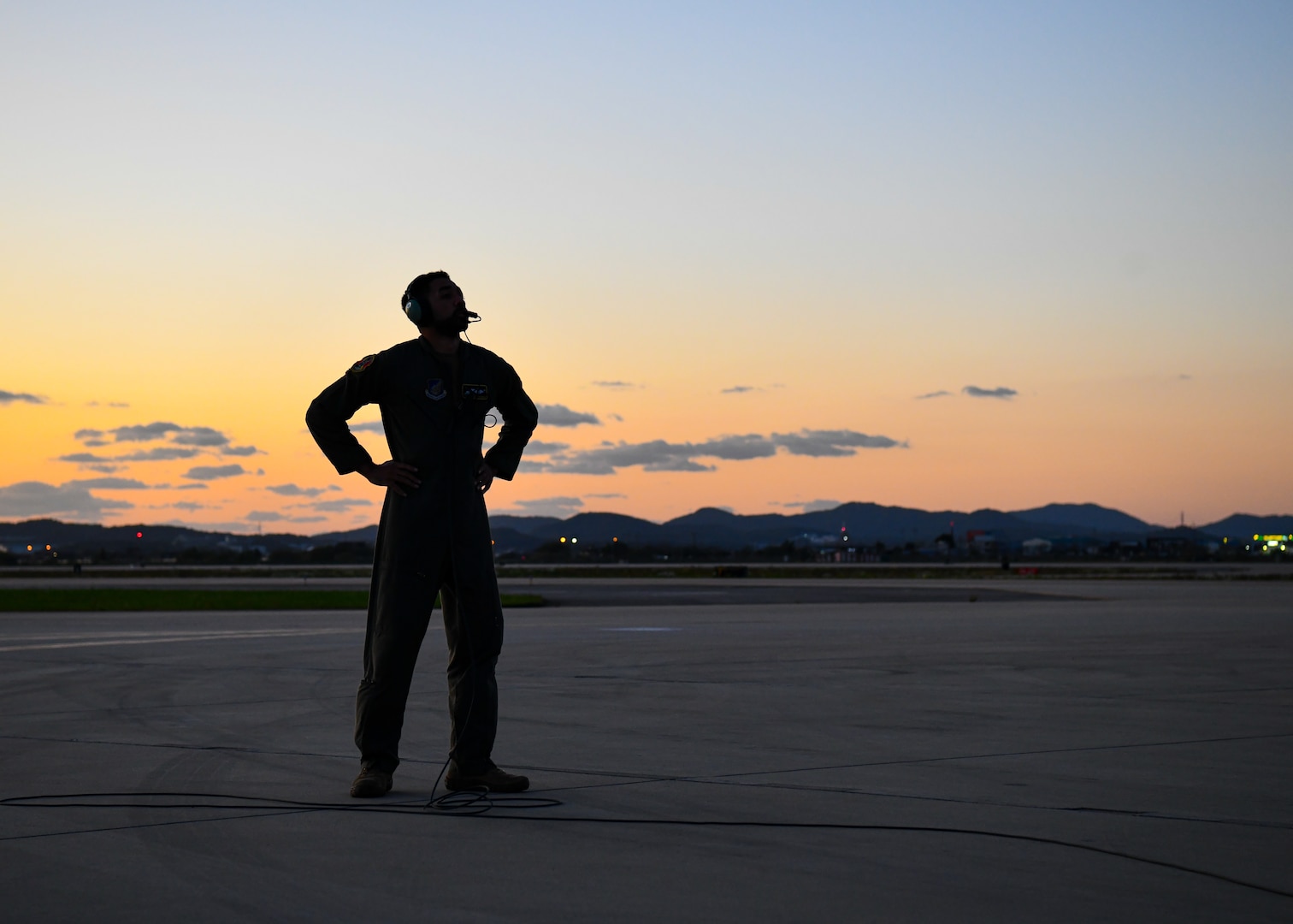 U.S. Air Force Staff Sgt. D’Angelo Seabron, 36th Airlift Squadron loadmaster, performs a preflight check at Osan Air Base, South Korea, during Exercise Beverly Morning 24-1, Oct. 20, 2023. Exercise Beverly Morning is Yokota’s annual readiness exercise, designed to ensure Yokota is ready to respond rapidly to any potential real-world crisis. (U.S. Air Force Photo by Staff Sgt. Spencer Tobler)