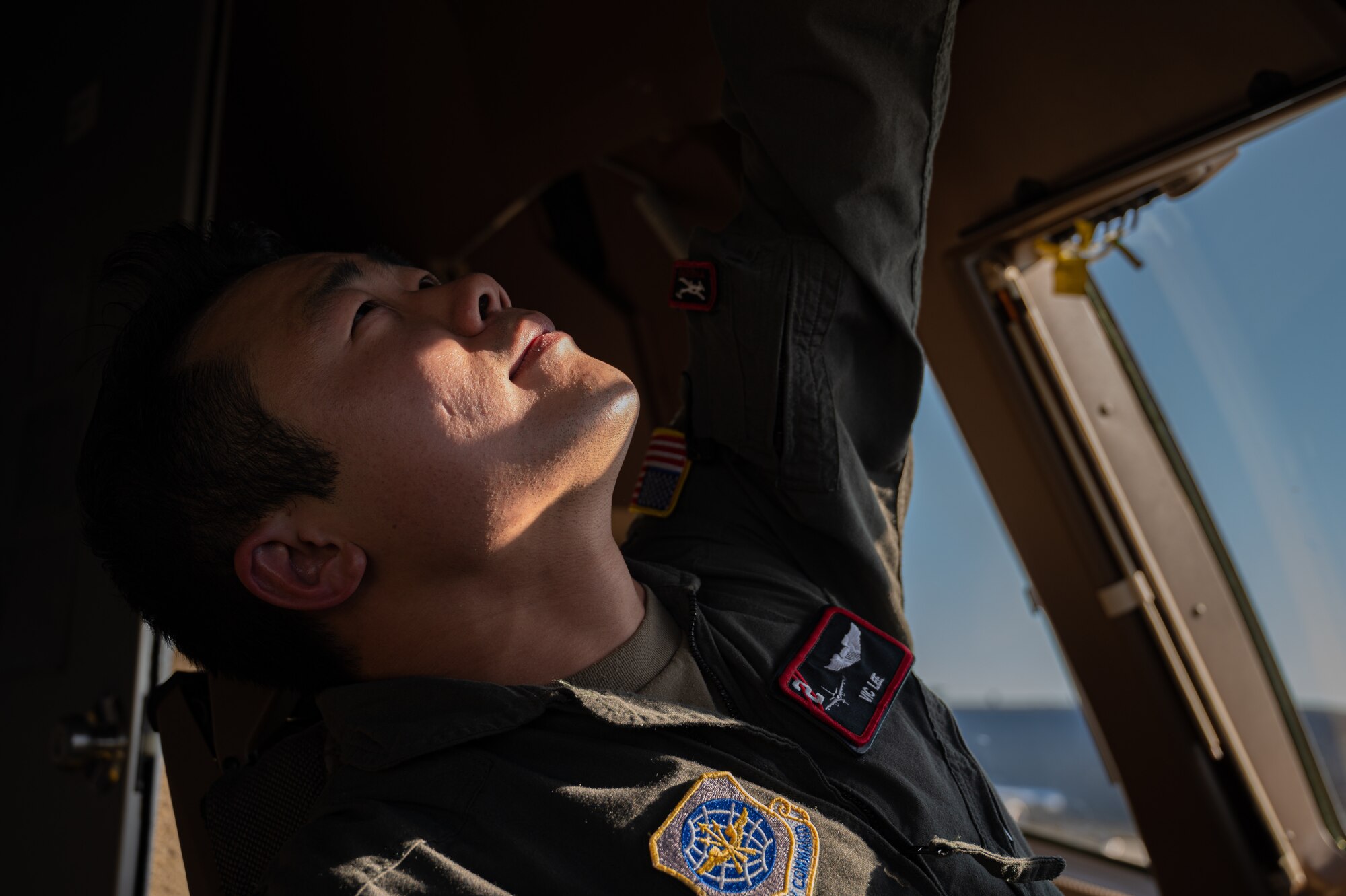 U.S. Air Force Capt. Victor Lee, 2nd Air Refueling Squadron pilot, conducts pre-flight procedures during the Neptune Series at Travis Air Force Base, Calif., Oct. 24, 2023. This joint air interoperability exercise is the first-ever certification event for the KC-46A Pegasus tankers assigned to Joint Base McGuire-Dix-Lakehurst, N.J. (U.S. Air Force photo by Airman 1st Class Simonne Barker)